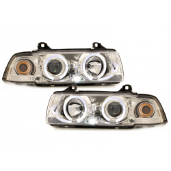 Phares BMW E36 Berline  7.92-3.98  avec anneaux lumineux angel eyes  Chrome