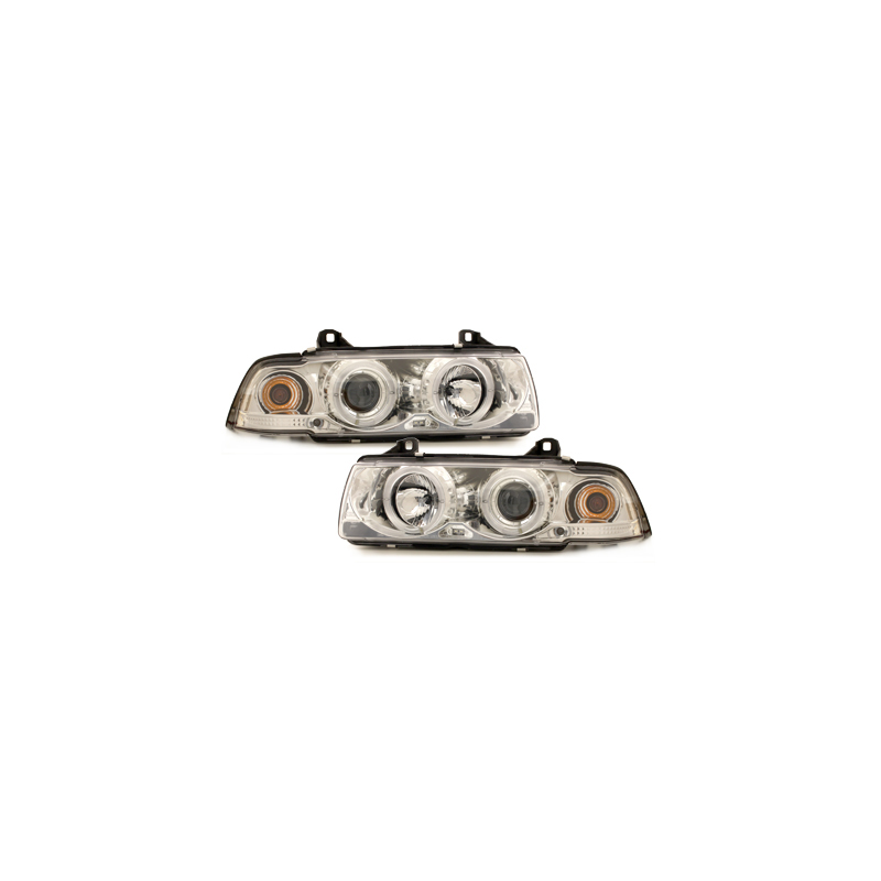 Phares BMW E36 Berline  7.92-3.98  avec anneaux lumineux angel eyes  Chrome