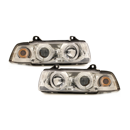 Phares BMW E36 Berline  7.92-3.98  avec anneaux lumineux angel eyes  Chrome