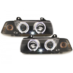 Phares BMW E36 Berline  7.92-3.98  avec anneaux lumineux angel eyes  Noir