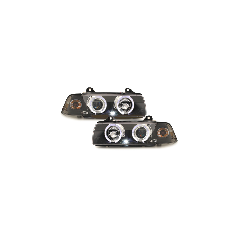 Phares BMW E36 Berline  7.92-3.98  avec anneaux lumineux angel eyes  Noir