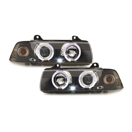 Phares BMW E36 Berline  7.92-3.98  avec anneaux lumineux angel eyes  Noir