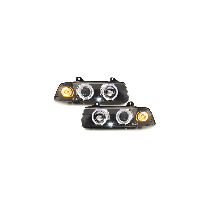 Phares BMW E36 Berline  7.92-3.98  avec anneaux lumineux angel eyes  Noir