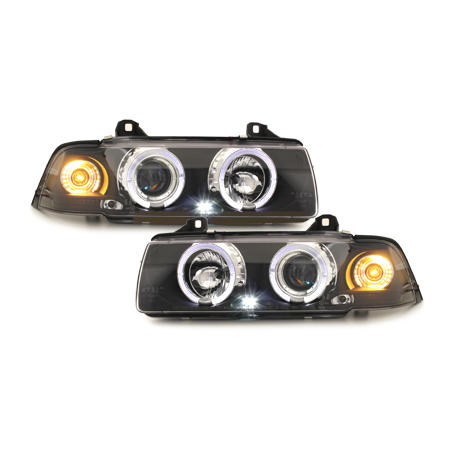 Phares BMW E36 Berline  7.92-3.98  avec anneaux lumineux angel eyes  Noir