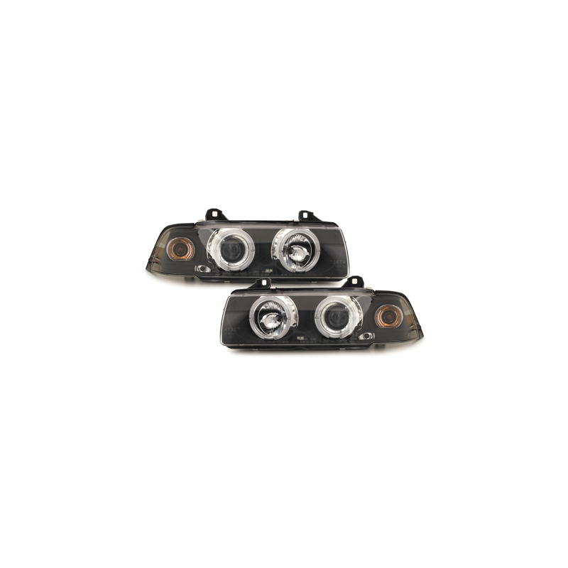 Phares BMW E36 Berline  7.92-3.98  avec anneaux lumineux angel eyes  Noir
