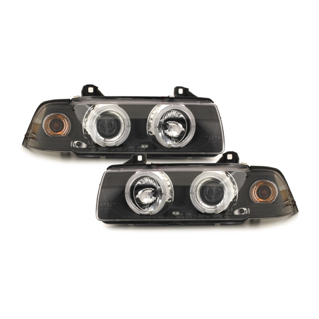 Phares BMW E36 Berline  7.92-3.98  avec anneaux lumineux angel eyes  Noir