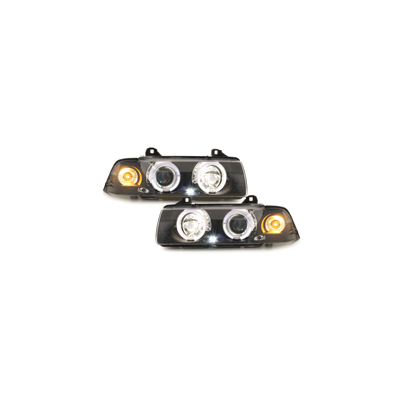 Phares BMW E36 Berline  7.92-3.98  avec anneaux lumineux angel eyes  Noir