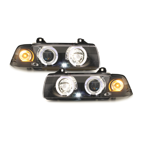 Phares BMW E36 Berline  7.92-3.98  avec anneaux lumineux angel eyes  Noir