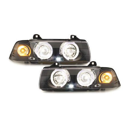 Phares BMW E36 Berline  7.92-3.98  avec anneaux lumineux angel eyes  Noir