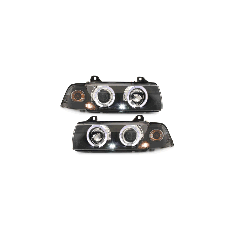 Phares BMW E36 Berline  7.92-3.98  avec anneaux lumineux angel eyes  Noir