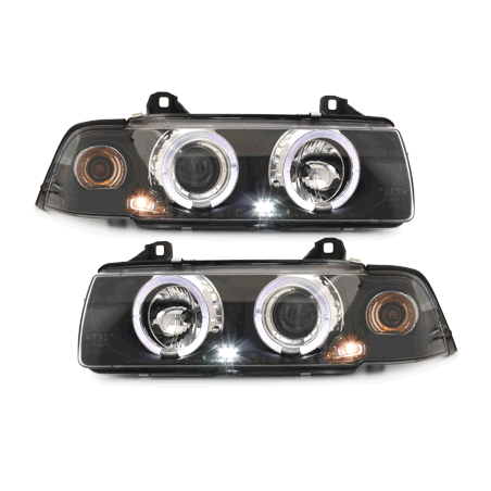 Phares BMW E36 Berline  7.92-3.98  avec anneaux lumineux angel eyes  Noir