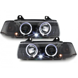 Phares BMW E36 Berline  7.92-3.98  avec anneaux lumineux angel eyes  Noirchrome