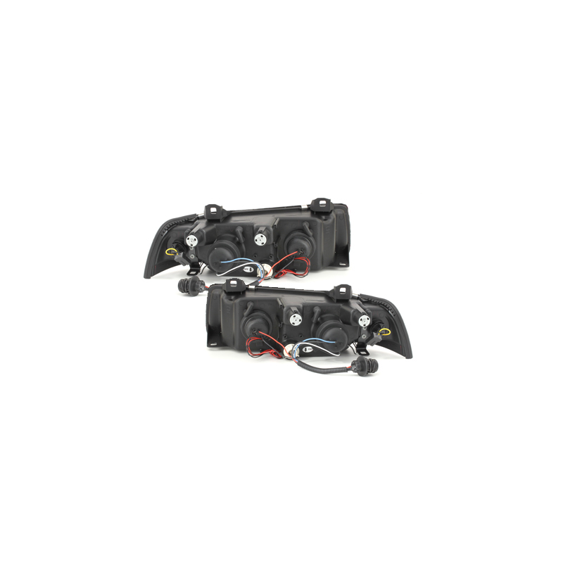 Phares BMW E36 Berline  7.92-3.98  avec anneaux lumineux angel eyes  Noirchrome