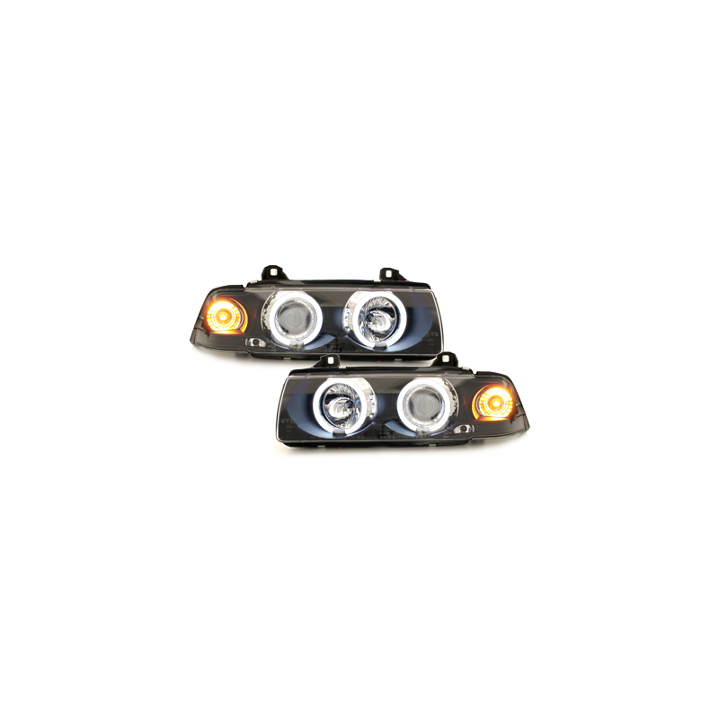Phares BMW E36 Berline  7.92-3.98  avec anneaux lumineux angel eyes CCFL  Noir