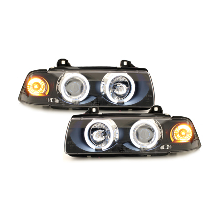 Phares BMW E36 Berline  7.92-3.98  avec anneaux lumineux angel eyes CCFL  Noir