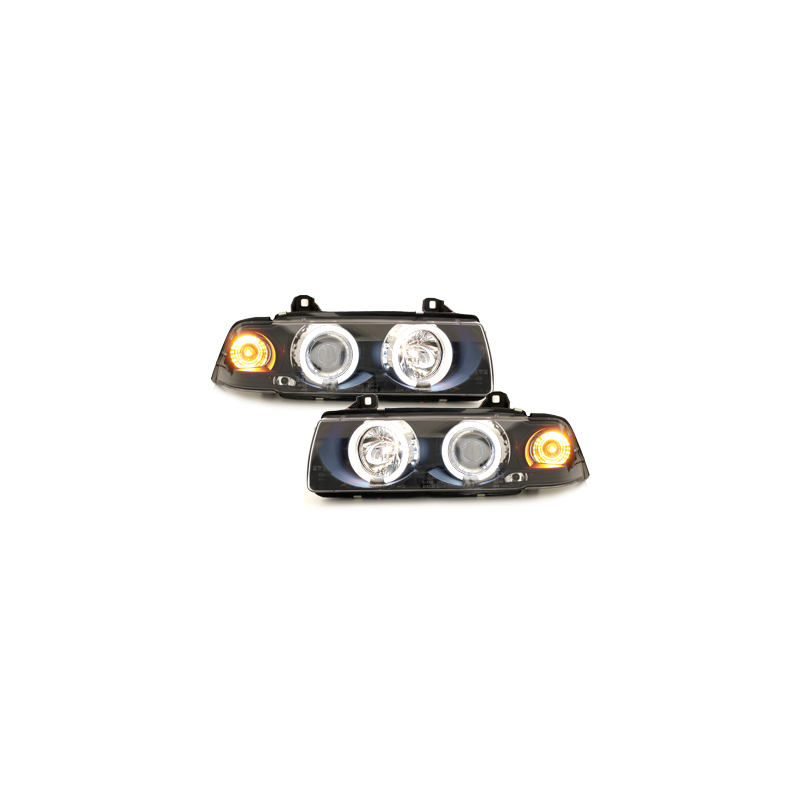 Phares BMW E36 Berline  7.92-3.98  avec anneaux lumineux angel eyes CCFL  Noir