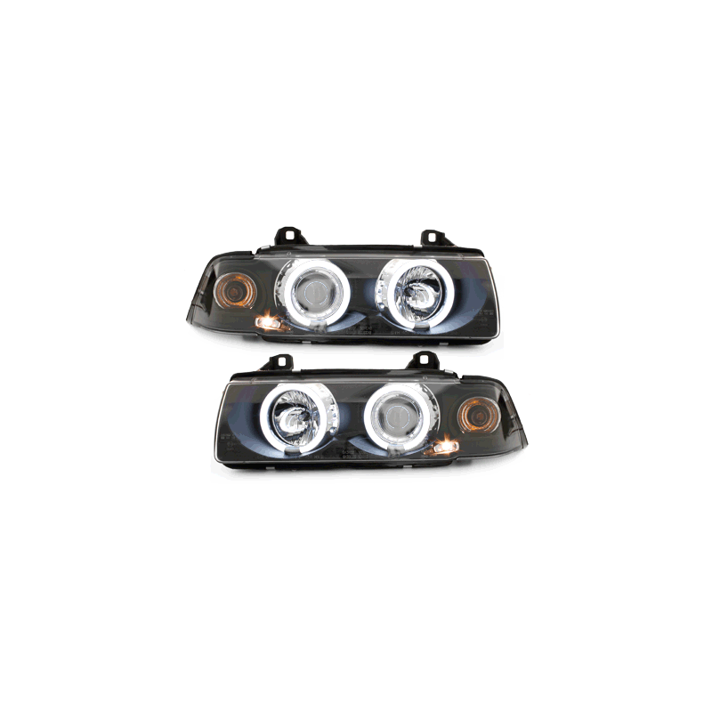 Phares BMW E36 Berline  7.92-3.98  avec anneaux lumineux angel eyes CCFL  Noir