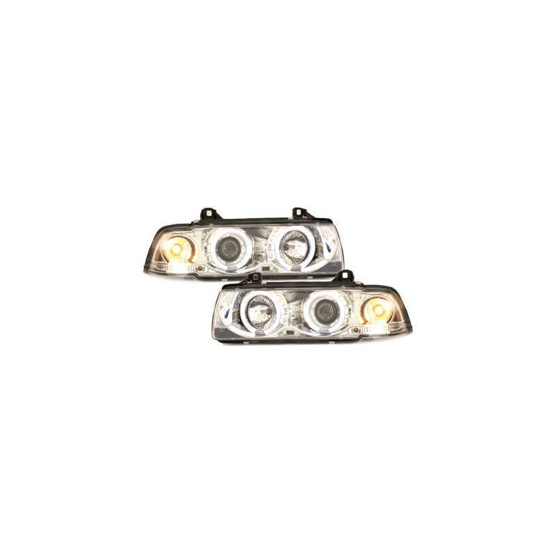 Phares BMW E36 Berline  7.92-3.98  avec anneaux lumineux angel eyes CCFL  Chrome