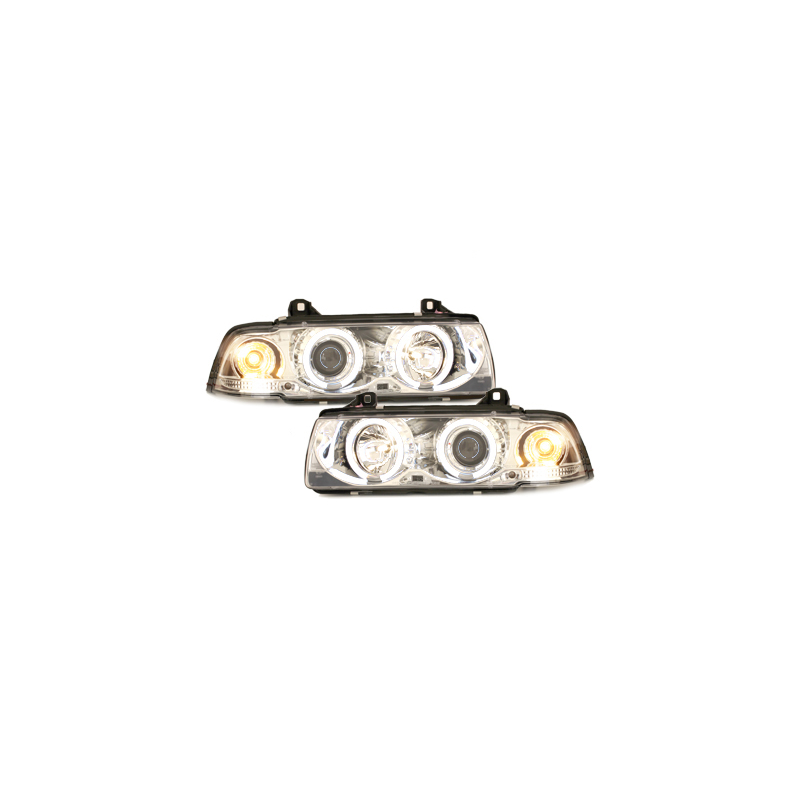 Phares BMW E36 Berline  7.92-3.98  avec anneaux lumineux angel eyes CCFL  Chrome