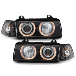 Phares BMW E36 Berline  92-98  avec 2 Anneaux lumineux Angel Eyes  Noir