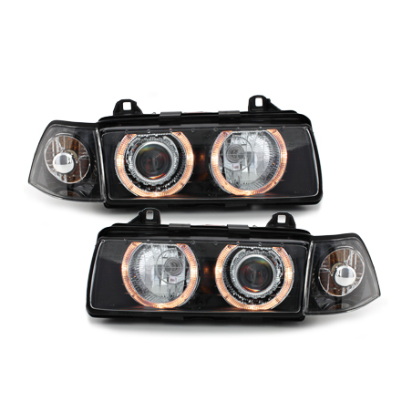 Phares BMW E36 Berline  92-98  avec 2 Anneaux lumineux Angel Eyes  Noir