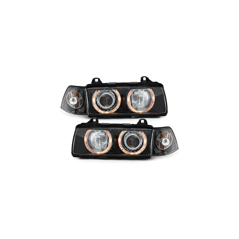 Phares BMW E36 Berline  92-98  avec 2 Anneaux lumineux Angel Eyes  Noir