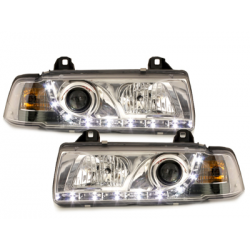 Phares DAYLINE BMW E36 Berline  92-98  avec feux diurne LED  Chrome
