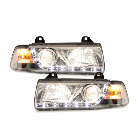 Phares DAYLINE BMW E36 Berline  92-98  avec feux diurne LED  Chrome