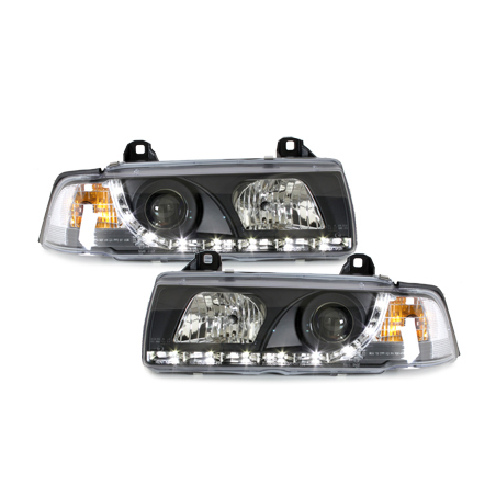 Phares DAYLINE BMW E36 Berline  92-98  avec feux diurne LED  Noir