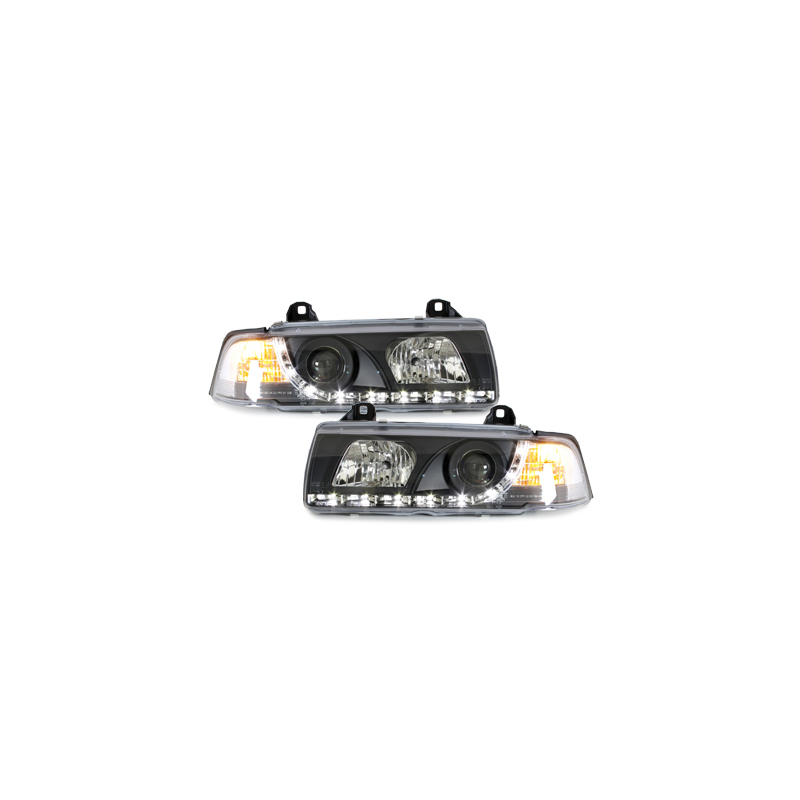 Phares DAYLINE BMW E36 Berline  92-98  avec feux diurne LED  Noir