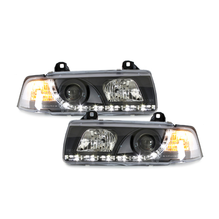 Phares DAYLINE BMW E36 Berline  92-98  avec feux diurne LED  Noir