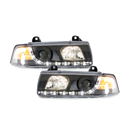 Phares DAYLINE BMW E36 Berline  92-98  avec feux diurne LED  Noir