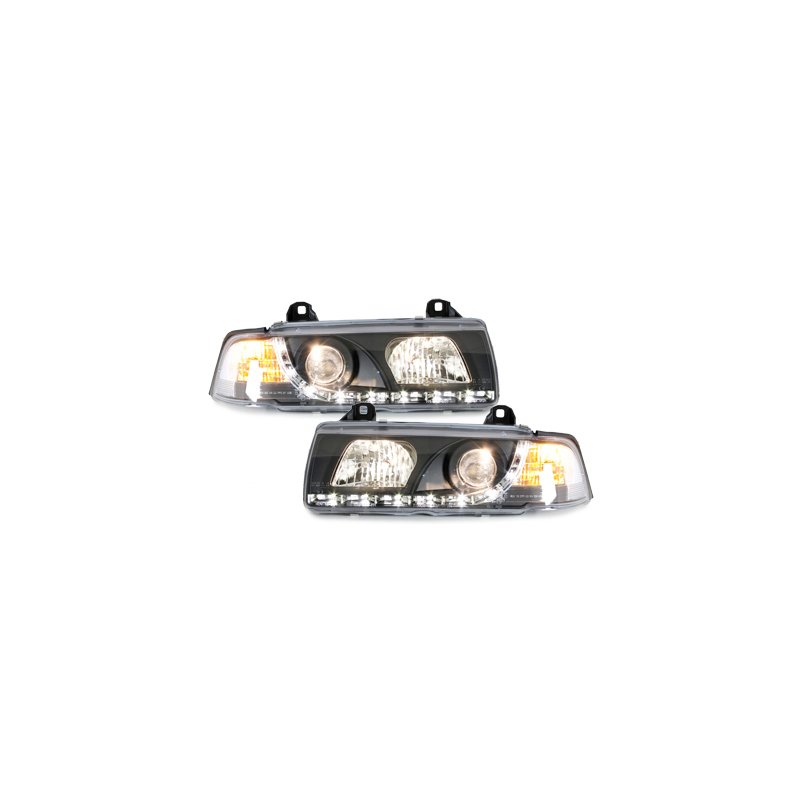 Phares DAYLINE BMW E36 Berline  92-98  avec feux diurne LED  Noir