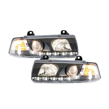 Phares DAYLINE BMW E36 Berline  92-98  avec feux diurne LED  Noir