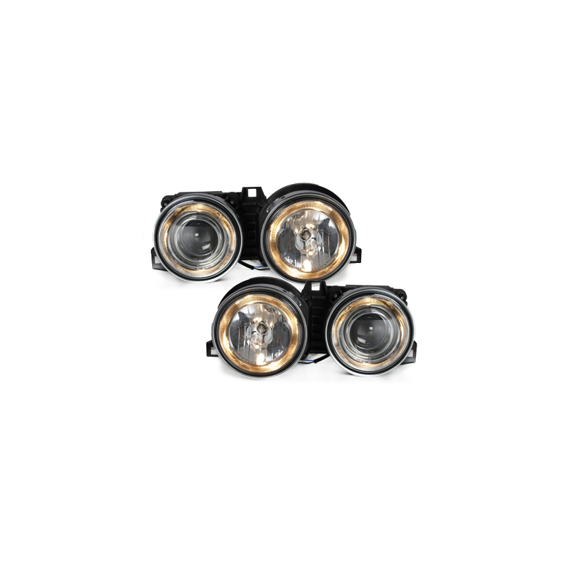 Phares BMW E30 83-87  avec 2 Anneaux lumineux Angel Eyes  Chrome