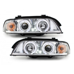 Phares BMW E39 5er 95-00  avec 2 Anneaux lumineux Angel Eyes  Chrome