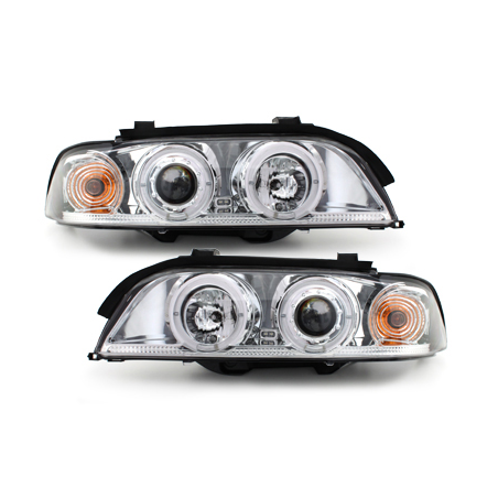 Phares BMW E39 5er 95-00  avec 2 Anneaux lumineux Angel Eyes  Chrome