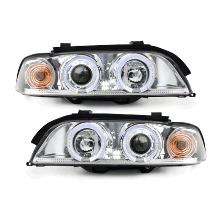 Phares BMW E39 5er 95-00  avec 2 Anneaux lumineux Angel Eyes  Chrome