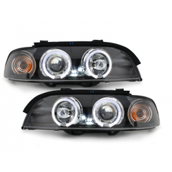 Phares BMW E39 5er 95-00  avec 2 Anneaux lumineux Angel Eyes  Noir