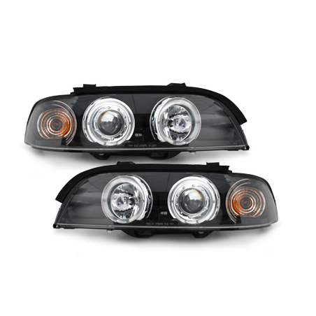 Phares BMW E39 5er 95-00  avec 2 Anneaux lumineux Angel Eyes  Noir