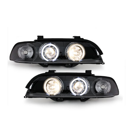 Phares BMW E39 5er 95-00  avec anneaux lumineux angel eyes CCFL  Noir