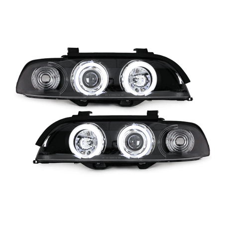 Phares BMW E39 5er 95-00  avec anneaux lumineux angel eyes CCFL  Noir