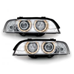 Phares BMW E39 5er 95-00  avec 2 Anneaux lumineux Angel Eyes  Chrome