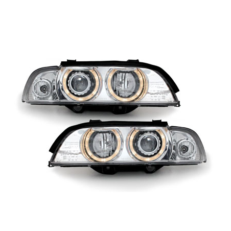 Phares BMW E39 5er 95-00  avec 2 Anneaux lumineux Angel Eyes  Chrome