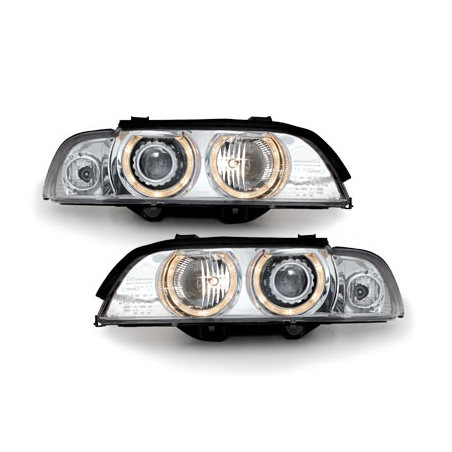 Phares BMW E39 5er 95-00  avec 2 Anneaux lumineux Angel Eyes  Chrome