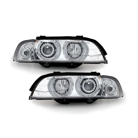 Phares BMW E39 5er 95-00  avec 2 Anneaux lumineux Angel Eyes  Chrome