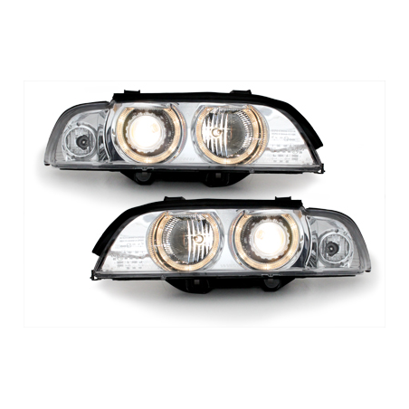 Phares BMW E39 5er 95-00  avec 2 Anneaux lumineux Angel Eyes  Chrome