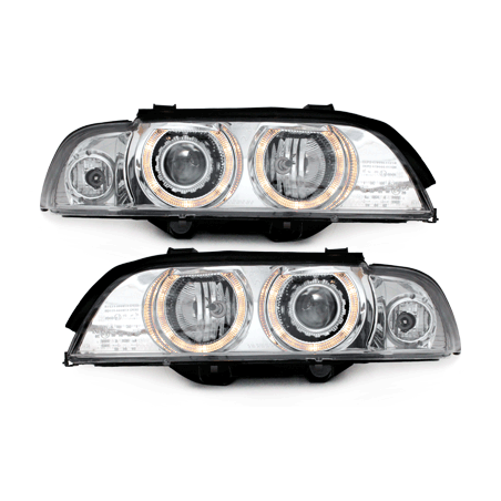 Phares BMW E39 5er 95-00  avec 2 Anneaux lumineux Angel Eyes  Chrome