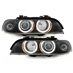 Phares BMW E39 5er 95-00  avec 2 Anneaux lumineux Angel Eyes  Noir