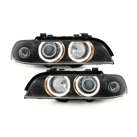 Phares BMW E39 5er 95-00  avec 2 Anneaux lumineux Angel Eyes  Noir